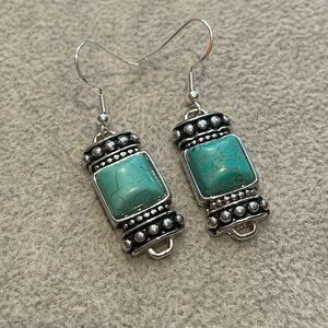 1” Turquoise Earrings 925 Silver French hooks